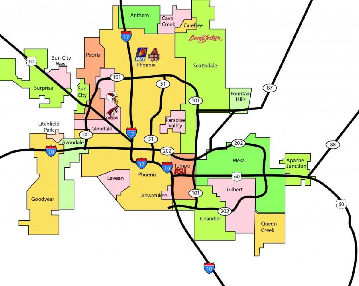 Map of Phoenix metro area - Phoenix metro area map (Arizona - USA)