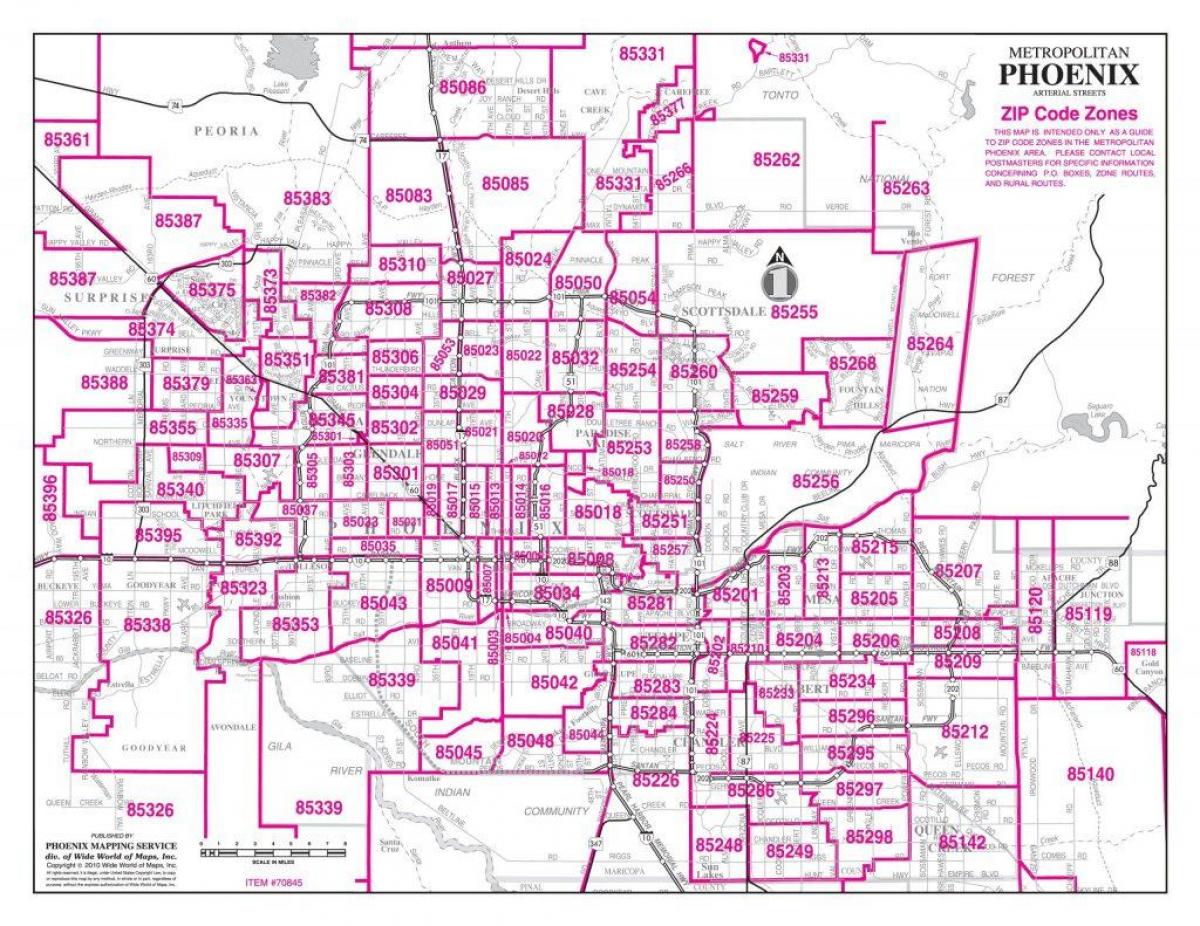 Phoenix zip code map - Zip code map of Phoenix (Arizona - USA)