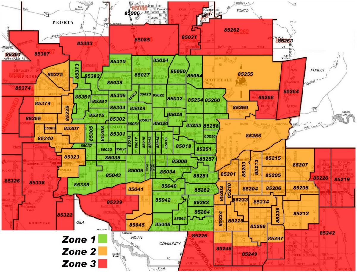 Phoenix az zip code map